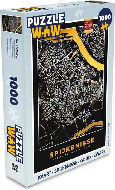 Puzzel Kaart - Spijkenisse - Goud - Zwart - Legpuzzel - Puzzel 1000 stukjes volwassenen