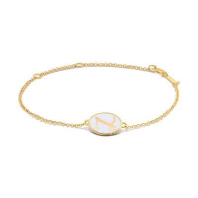 New Bling 9LA-20058-Z Zilveren Armbandje met Letter - Z - Ovaal - 12x8,6mm - Wit - Zilver - 16+2+3cm - Verguld/Goud op Zilver