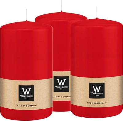 Wiedemann Cilinderkaars/stompkaars - 3x - rood - 12 x 6 cm - 33 branduren - zuilkaarsen