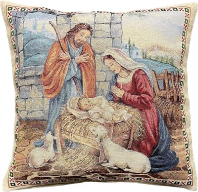 Kussenhoes - Luxe Gobelinstof - Kerst - Kerststal - Jozef en Maria - 45 x 45 cm