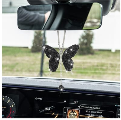 Dailygoods- Vlinderhanger Glinsterend - Auto Accessoires Decoratie - Ornamenten voor Achteruitkijkspiegel - Roestvrij Staal - 24,5 cm - Zacht Keramiek - Autoaccessoire