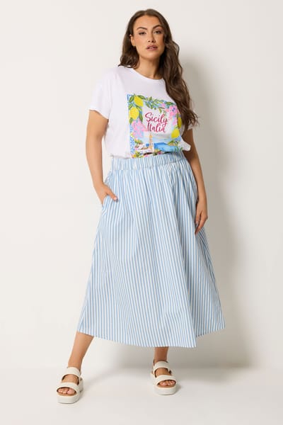 Yours Blauwe Gestreepte Poplin Rok Size 42