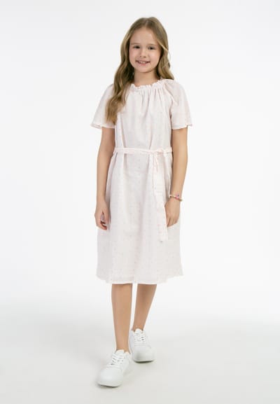 Mymo Jurk Meisje Wit roze oranje stippen