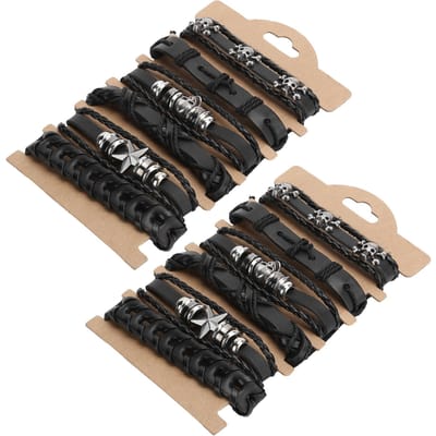 12 stuks Gevlochten Leren Armband DIY Handgemaakt Wikkelen Verstelbaar Vintage Polsmanchet Sieraden beige