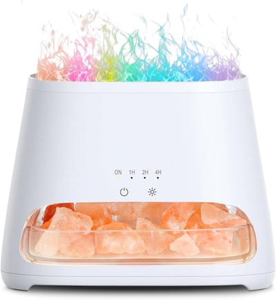 SnelShoppen - Aroma Diffuser met Zoutlamp, 7 Kleuren LED Vlam Effect, Ultrasonische Aromatherapie Vernevelaar, Automatische Uitschakeling, 150ml (Wit)