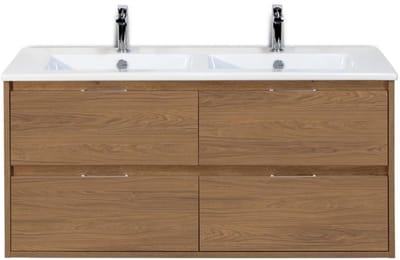 Porto Badmeubelset 120 cm - 4 Laden Honey - Keramische Wastafel Wit Slim