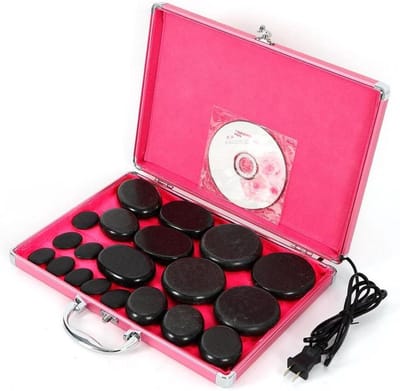 Massagestenen Set - Wellness stenen - Spierontspanning thuis - Inclusief verwarmingsbox - 20 stuks - Zwart