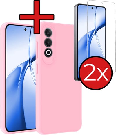 Hoesje - Met 2x Screenprotector - Geschikt voor OnePlus Nord CE4 - Sterk & Shockproof - Telefoon Hoes - Back Cover - Siliconen Case - Telefoonhoes - Lichtroze