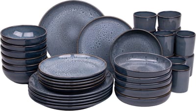 Kade 171 Amadora serviesset 36-delig 6 personen - Portugees stoneware blauw met aqua