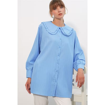 Langsleeve Textured Shirt Met Baby Kraag
