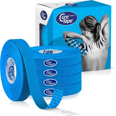 CureTape® Classic Extra Smal - Blauw - Kinesiotape - 1 cm x 5 m - 5 rol - Elastische tape - FysioTape - Voor LymfTaping en het behandelen van littekens
