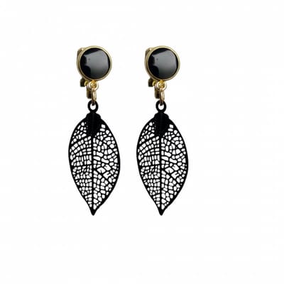 Clip oorbellen -zwart blad -filigraan -goudkleurig- geen gaatje- Charme Bijoux