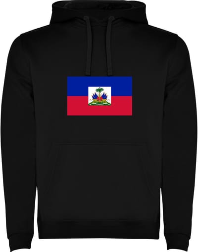 Zwarte unisex hoodie met Wereldse vlaggen het land Haiti merk Roly maat M