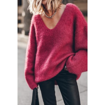 Mikuta The Pink Deep V Mohair Knitted Sweater Pink Größe: M | Longsleeves Outlet | Damen | Rosa
