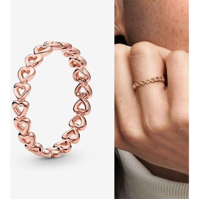 Bague Pan en Argent Sterling 925 Romantique en forme de cœur ajouré Tricolore Pour Femmes Fête de mariage Bijoux de mode 6 beige