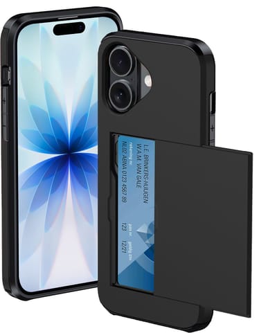 Hoesje Geschikt voor iPhone 17 Hoesje Met Pasjeshouder Hard Case Met Kaarthouder - Hoes Geschikt voor iPhone 17 Hoesje Pashouder Case - Zwart