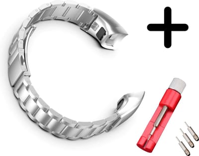 Strap-it Stalen schakel bandje - geschikt voor Huawei Band 3 Pro / Huawei Band 4 Pro - zilver + inkort toolkit