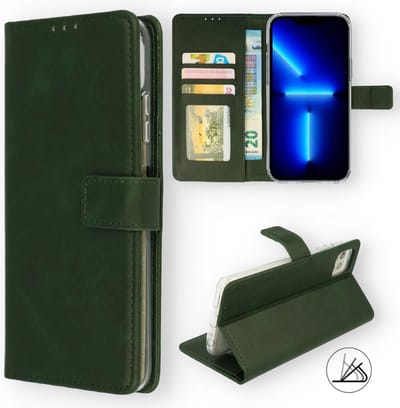 HB Hoesje Geschikt voor Apple iPhone 13 Groen - Portemonnee Book Case met Pasjeshouder en Magneetlipje