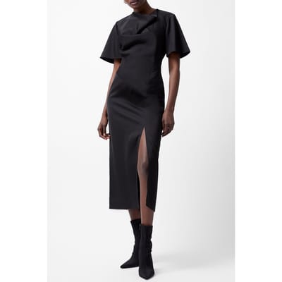 French Connection Fenix Satin Dress Blackout Maat: 8 | Midi Jurken Outlet | Dames | Zwart