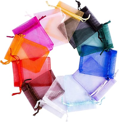Multicolour organza cadeauzakjes voor sieraden, 7 x 9 cm, 120 stuks, perfect voor feesten en evenementen