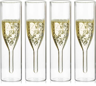 Set van 4 Dubbelwandige Kristallen Champagneglazen - Handgeblazen Helder Glas voor Bruiloften, Feesten en Catering