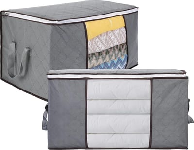 Famanu - Set van 2 grote opvouwbare opbergtassen van 90L, met ritssluiting en versterkte handgrepen, ideaal voor kleding en beddengoed, 60×44×35 cm