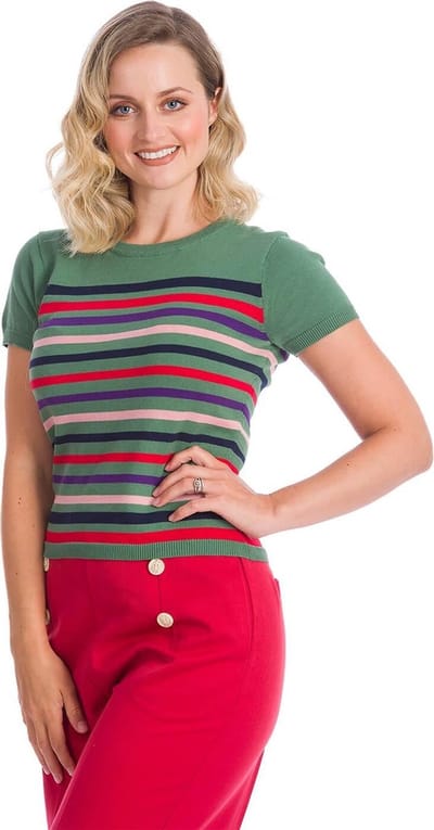 Dancing Days - MEMORY LANE STRIPE Top - M - Groen