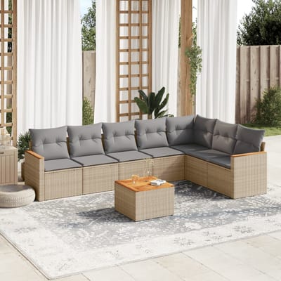 vidaXL - 8-delige - Loungeset - met - kussens - poly - rattan - gemengd - beige