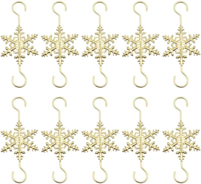 QTTVBTNA - 10 Stuks Kerstbal Haakjes - Gouden Sneeuwvlok S-Vorm Hangers - Metaal Kerstboom Haakjes voor Kleine Ballen - Feestelijke Kerstdecoratie - Goud - 3x6.7cm