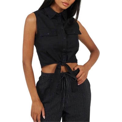 Brave Soul Dames Tied Hem Mouwloze Croptop (Zwart)
