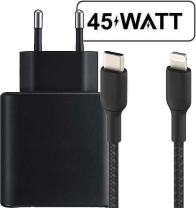 45w adapter usb C geschikt voor iPhone / iPad / iPod + Lightning naar usb C kabel 1m - Snellader usb C - Oplader met kabel geschikt voor iPhone 14 13 12 11 X