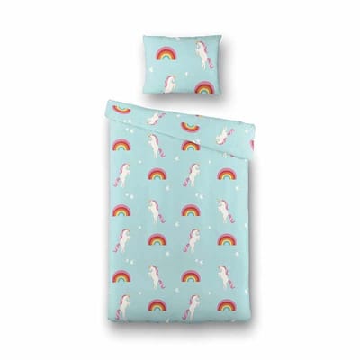 Dekbed-Discounter - Fresh and Co Kids Dekbedovertrek 140 x 200 cm - Verkoelend Polykatoen - Korte instopstrook - Wassen op 40 graden - Inclusief 1 kussensloop - Rainbow Unicorn