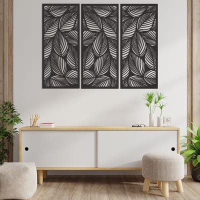 Wanddecoratie Bladeren 3 Delen - Muurdecoratie Bladeren - Muurdecoratie Hout - Wanddecoratie Hout - Muurdecoratie Woonkamer - Wanddecoratie Woonkamer - Wanddecoratie Industrieel - Wanddecoratie Natuur - Home Decor - Wall Line Art - 119.5 x 89 cm