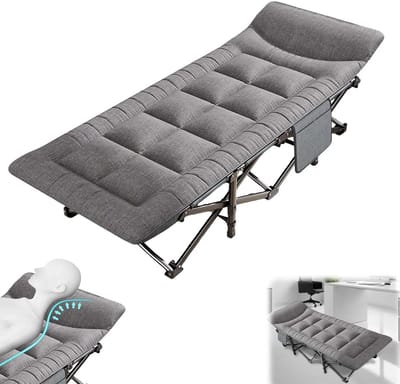 Sensova - Campingbed Opvouwbaar met Geïntegreerd Kussen en Opbergvak - Zacht Katoen en Oxford Stof - Sterk Stalen Frame 200 kg - Compact en Snel Uitklapbaar - Voor Kamperen, Balkon, Kantoor en Logeren