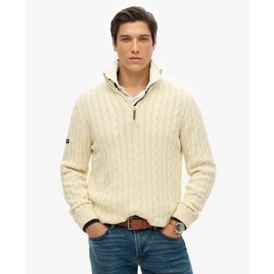 Superdry - Biologisch Katoenen Klassieke Kabel Halve Rits Trui - Heren - Sweaters