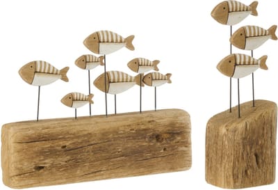 J-Line decoratie Vis Op Voet - hout - naturel/wit - large