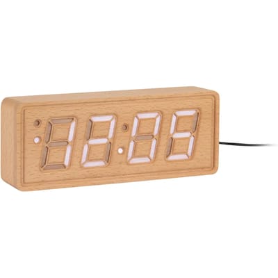 Karlsson Wekker Solid Wood Engraved - Lichthout - 20x4.5x8cm - Scandinavisch - Wekker voor slaapkamer - Wekkers