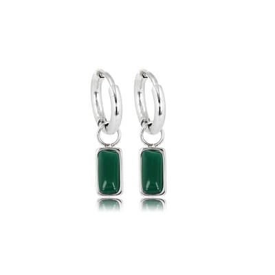 My Bendel - Minimalistische Zilverkleurige Oorbellen met Green Agate Edelsteen - 10mm - Elegante Zilverkleurige Oorring met Green Agate Hanger - met Luxe Cadeauverpakking | Sieraden Voor Dames