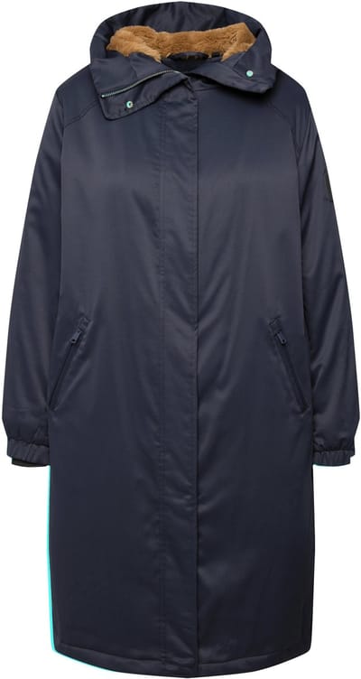 Ulla Popken - Dames - HYPRAR cargo-mantel capuchon van imitatiebont ritszakken - Marine - Maat 42+