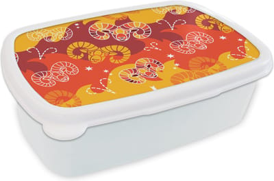 Broodtrommel Wit - Lunchbox - Brooddoos - Ram - Zodiac - Astrologie - Design - 18x12x6 cm - Volwassenen