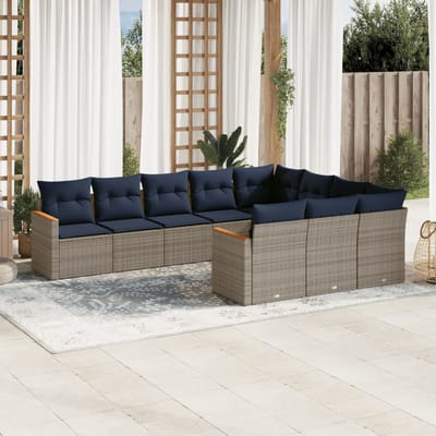 vidaXL - 10-delige - tuinbankset - met - kussens, - grijs - polyrotan
