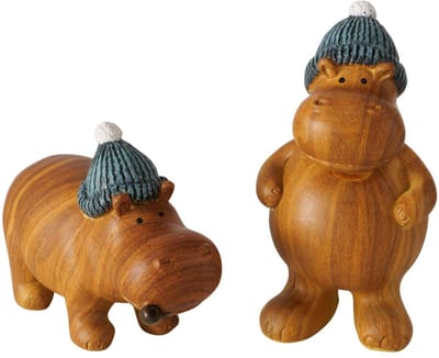 Nijlpaard - Beeld - 2 set - Boltze - Gezellig - 11x6x10cm - Polyserin - Bruin -Blauw
