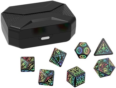 aladdien - Oplaadbare DND Dobbelsteen Set - 7-delig - Met LED Verlichting - Perfect voor Dungeons and Dragons - Spellen - Speelaccessoires - Geschik...