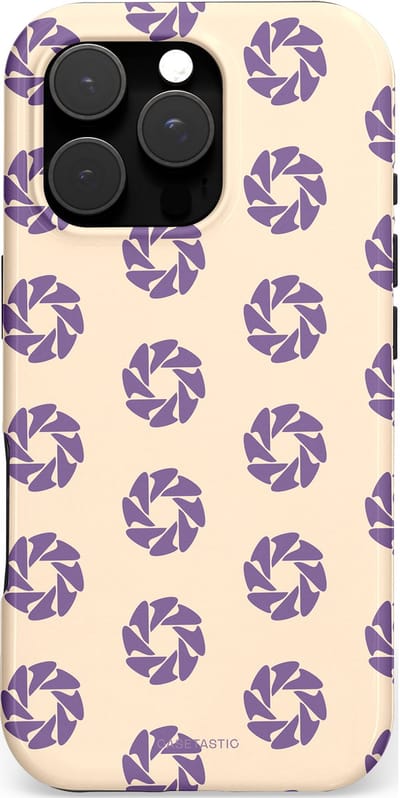 Casetastic hoesje geschikt voor Apple iPhone 16 Pro - MagSafe - Dubbellaagse bescherming - Paarse Cirkels op het Zand - Fashion Case - Crème Lavendel Zilver