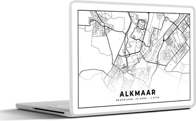 Laptop sticker - 17.3 inch - Stadskaart - Alkmaar - Zwart - Wit - 40x30cm - Laptopstickers - Laptop skin - Cover