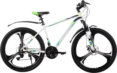 Mountainbike – Voor heren en dames – 18 versnellingen / 3 spaken / schijfremfiets – Aluminium / Wit / 66 cm