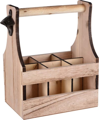 UNUS® Flessendrager van hout voor 6 flessen, bierdrager met flesopener