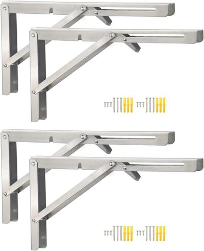Set van 4 Opvouwbare Wandplanksteunen in RVS, 14 Inch voor Sterke en Ruimtebesparende Ondersteuning