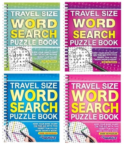 Dailygoods- Woordzoekboek Pack van 4 - Spiraal gebonden - 108-110 puzzels - Reisformaat - Hoogwaardig papier - Duurzame covers - Puzzelboek