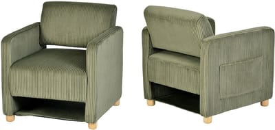 Fauteuil - Set Van 2 Ribfluweel Rubberhout poten - Groen